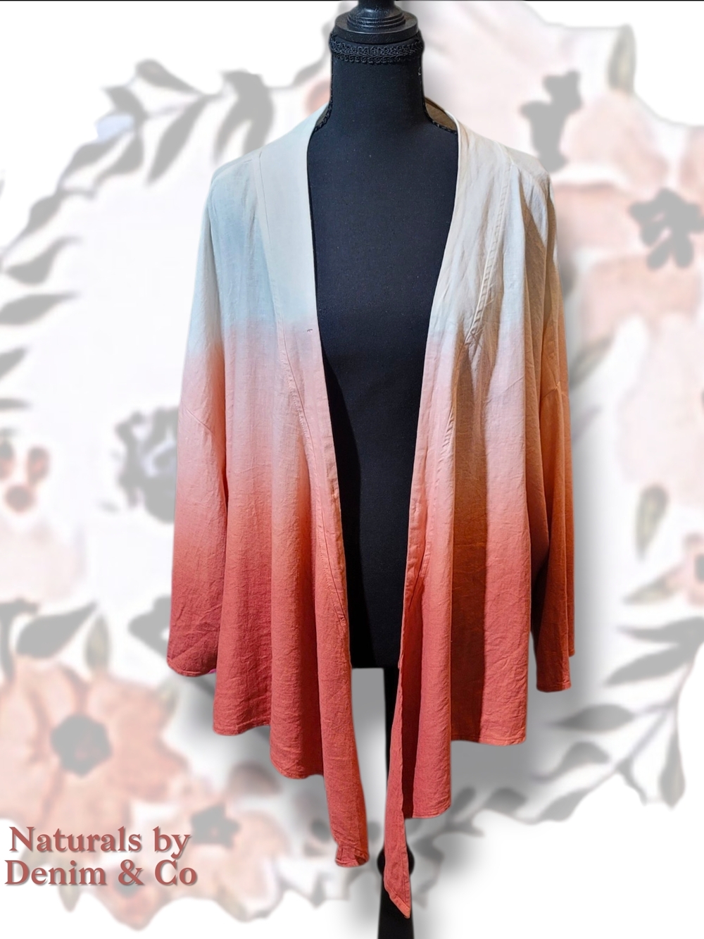 Naturals Ombre Tie-Front Open Cardigan - Cream to Rose/Coral 4X - Picture 2 of 7